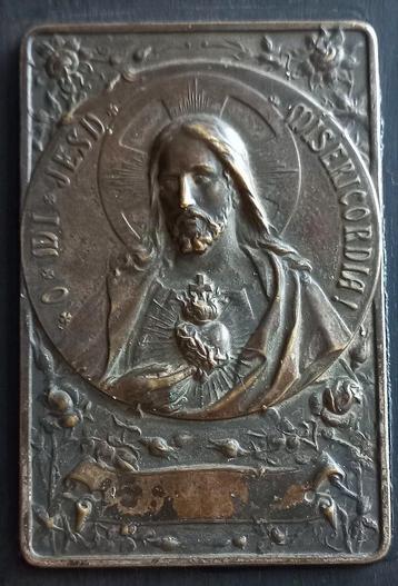 Antiek Heilig Hart van JEZUS mi jesu misericordia Plaquette beschikbaar voor biedingen