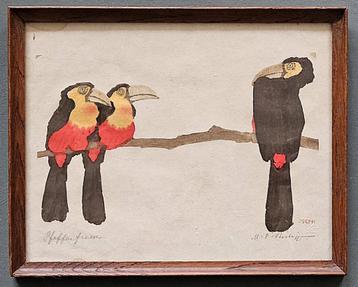 Martin Erich Philipp (1887-1978). drie toekans op een tak  beschikbaar voor biedingen