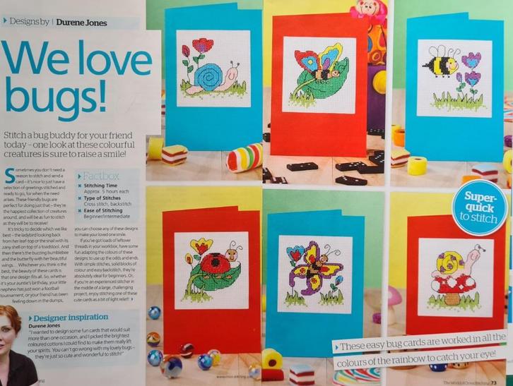 6 insecten borduurpatronen o.a. vlinder, lieveheersbeestje, Hobby en Vrije tijd, Borduren en Borduurmachines, Nieuw, Patroon, Handborduren