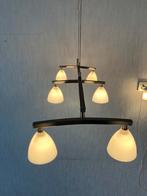 RVS Hanglamp met Melkglazen Kelkjes, Huis en Inrichting, Lampen | Hanglampen, Ophalen of Verzenden, Gebruikt, Metaal, 75 cm of meer