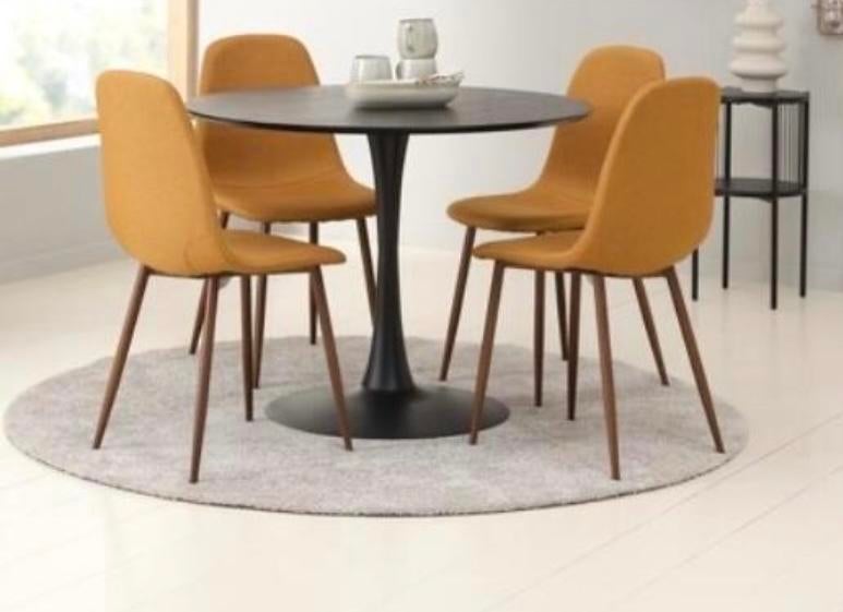 Ronde eettafel met zwart essen fineer blad, Ophalen, Gebruikt, 100 tot 150 cm, Rond