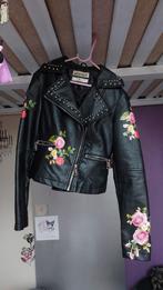 Leren jas met bloemen, Kleding | Dames, Zwart, Ophalen of Verzenden, Zo goed als nieuw, Maat 34 (XS) of kleiner