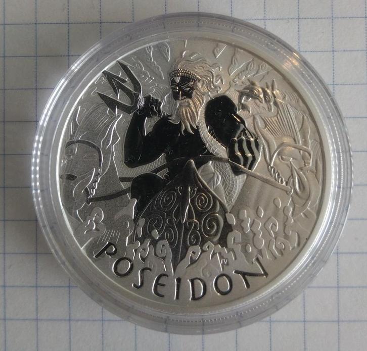 Zilver 1 oz munt Tuvalu - Poseidon - Gods of Olympus- 2021, Postzegels en Munten, Edelmetalen en Baren, Zilver, Ophalen