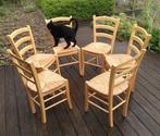 6 gelakte beuken stoelen met biezen zitting, Vijf, Zes of meer stoelen, Riet of Rotan, Gebruikt, Scandinavisch