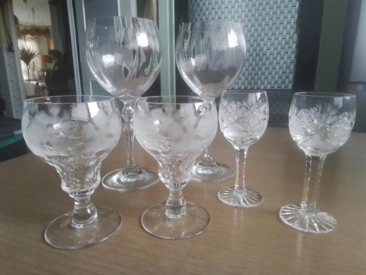 6 mooi kristallen glazen, 2 van Val Saint Lambert, Antiek en Kunst, Antiek | Glas en Kristal, Ophalen of Verzenden