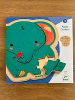 Houten Olifant Djeco inlegpuzzel (25x25cm) voor 3+ (nieuw), Ophalen, 2 tot 4 jaar, 10 tot 50 stukjes, Nieuw
