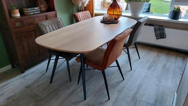 eetkamerstoelen 4 stuks stof 2 X olijfgroen 2 X  cognackleur, Huis en Inrichting, Stoelen, Nieuw, Vier, Stof, Overige kleuren