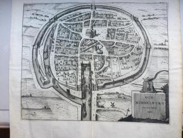 Zeeland, de stad Middelburg 1400, Stadsplattegrond, 1696 beschikbaar voor biedingen