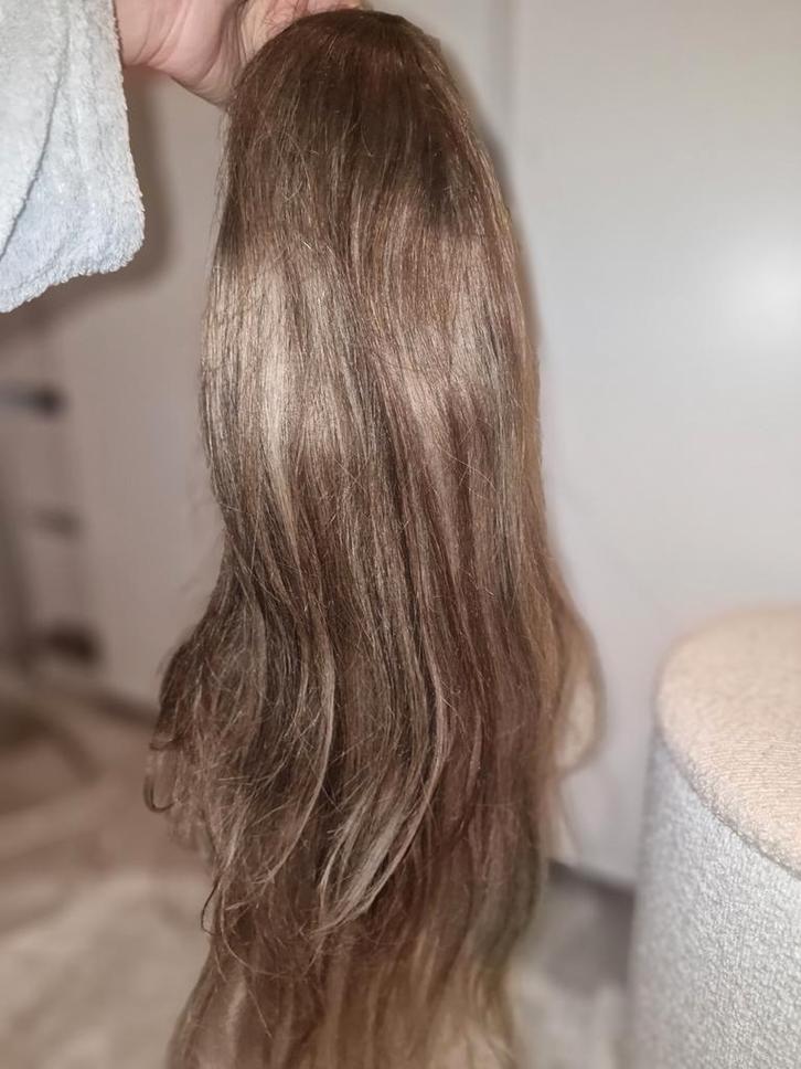 Hair elements echt Haar Pruik - Donkerblond met Lichtblond, Sieraden, Tassen en Uiterlijk, Uiterlijk | Haarverzorging, Zo goed als nieuw