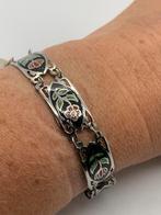 Z91 Prachtige zilveren paneel armband emaille, Sieraden, Tassen en Uiterlijk, Antieke sieraden, Ophalen of Verzenden, Zilver, Armband