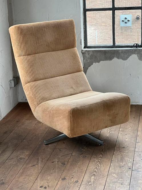 Vintage look design fauteuil, ribbelstof corduroy, Huis en Inrichting, Fauteuils, Gebruikt, Stof, 75 tot 100 cm, Ophalen