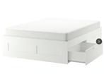 BRIMNES Ikea Bed frame with storage, Huis en Inrichting, Slaapkamer | Bedden, Ophalen, Wit, Tweepersoons, 140 cm