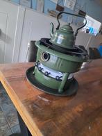 4 pits donkergroen Beccon Doetinchem met onderbord en ketel, Antiek en Kunst, Antiek | Emaille, Ophalen of Verzenden