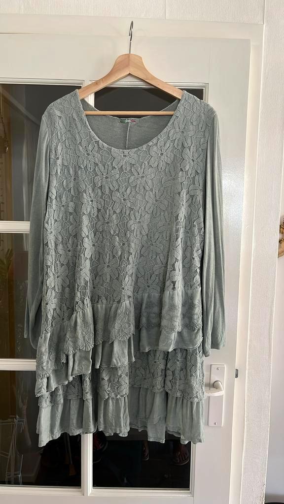 Grijs-groene Jurk / tuniek Made in Italy, Kleding | Dames, Grote Maten, Gedragen, Jurk, Groen, Ophalen of Verzenden
