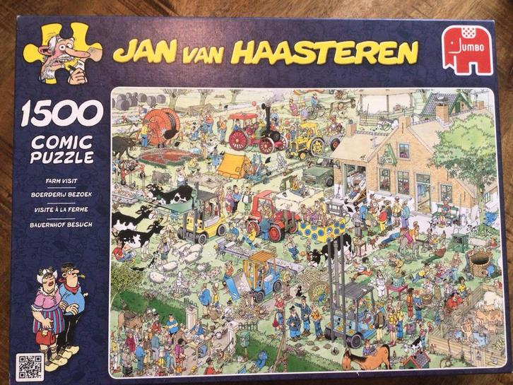 Jan van Haasteren - Boerderij Bezoek - 1500 stukjes, Hobby en Vrije tijd, Denksport en Puzzels, Zo goed als nieuw, Legpuzzel, 500 t/m 1500 stukjes
