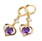 Oorbellen - oorhangers goud hart met amethist zirkonia, Hangers, Verzenden, Nieuw, Met edelsteen
