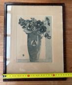 Vintage Bloemen in Vaas Gravure, Antiek en Kunst, Ophalen of Verzenden