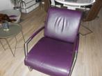 Fauteuil  leder, paars met chroom onderstel, Huis en Inrichting, Fauteuils, Ophalen, Gebruikt, Minder dan 75 cm, Modern, strak