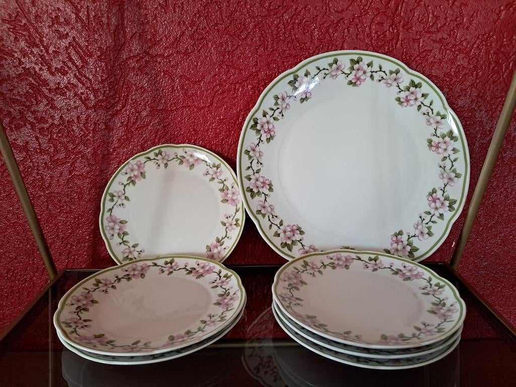 Prachtige landelijk porseleinen gebaks servies., Antiek en Kunst, Antiek | Porselein, Ophalen of Verzenden