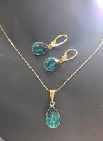 Zilveren (925) met GOUD VERGULDE set; ketting, hanger, oorbe, Ophalen, Zo goed als nieuw, Met edelsteen, Goud