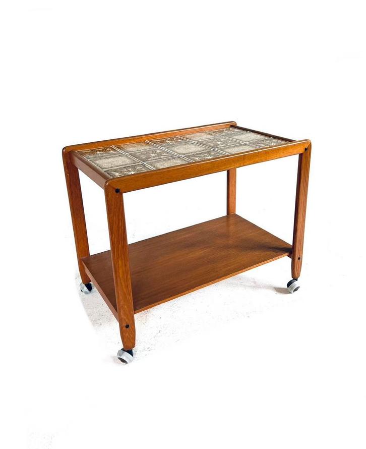 Teakhouten keramieken trolley, Union West-Germany ‘60, Huis en Inrichting, Tafels | Bijzettafels, Zo goed als nieuw, Rechthoekig