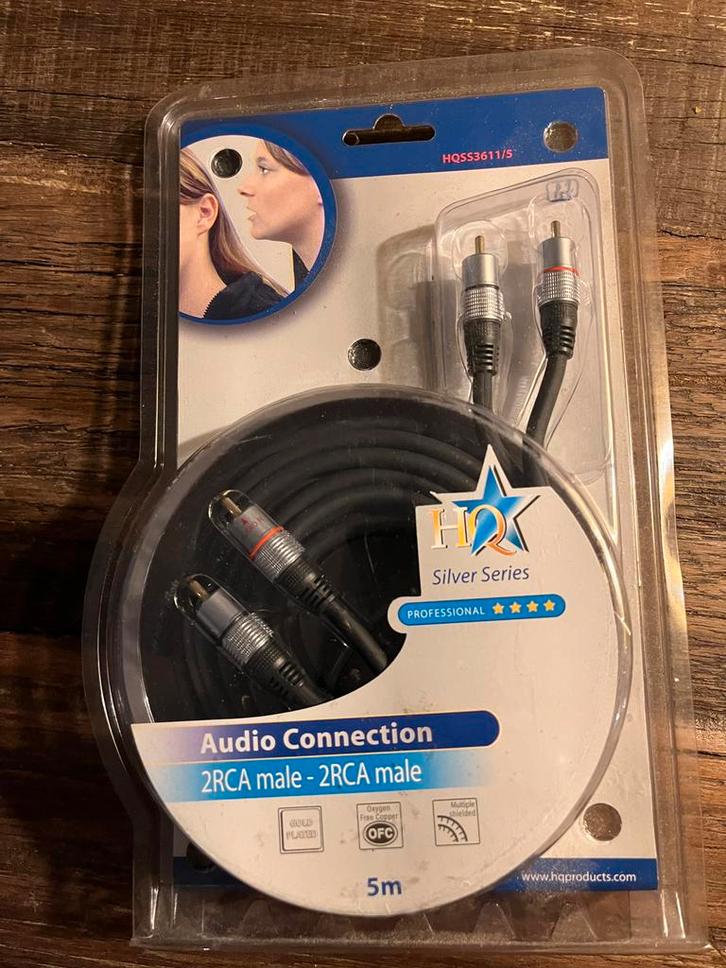 HQ Silver Series 2RCA Male - 2RCA Male Kabel - 5m, Audio, Tv en Foto, Audiokabels en Televisiekabels, Nieuw, Interlink-kabel, 5 tot 10 meter