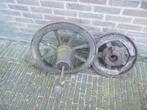 antiek wiel kruiwagen hout ijzer beslagen decoratie, Tuin en Terras, Kruiwagens, Ophalen, Gebruikt