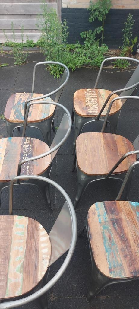 6 stoere eetkamerstoelen, Huis en Inrichting, Stoelen, Gebruikt, Vijf, Zes of meer stoelen, Metaal, Grijs, Ophalen