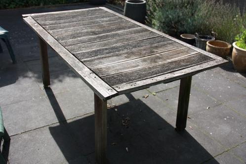 Hardhouten Tuintafel, Robuust, Echt rustiek Handwerk, Tuin en Terras, Tuintafels, Gebruikt, Rechthoekig, Teakhout, Ophalen