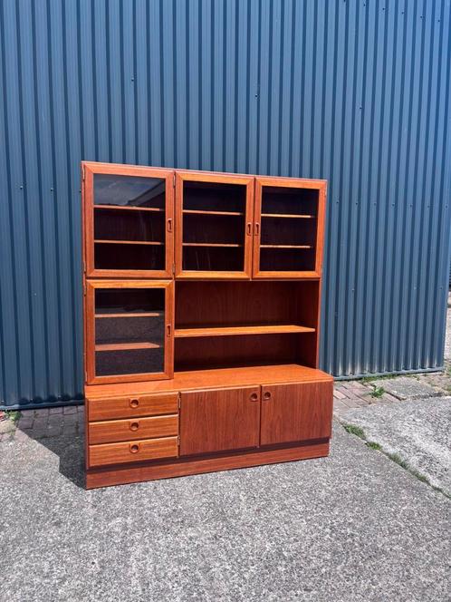 Vintage kast vitrinekast highboard  teak boekenkast, Huis en Inrichting, Kasten | Vitrinekasten, Gebruikt, 25 tot 50 cm, Ophalen
