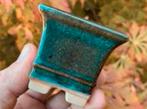 Bonsai Cascade pot handgemaakt groen geglazuurd 5,5x5,5x5,3, Tuin en Terras, Bloempotten, Vierkant, Nieuw, Ophalen of Verzenden