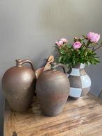 Brocante Franse kruiken - bruin aardewerk, gres, Ophalen