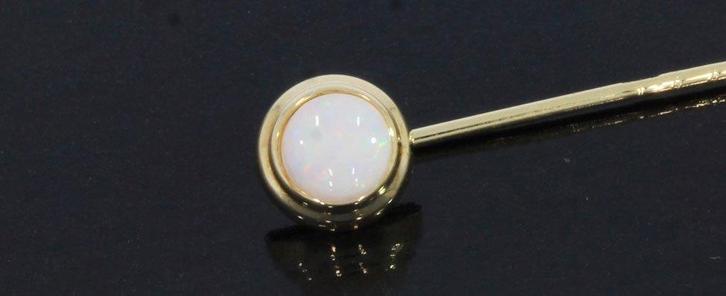 Opaal cabochon 14k gouden speld fraai broche dames, Sieraden, Tassen en Uiterlijk, Antieke sieraden, Broche, Goud, Met edelsteen