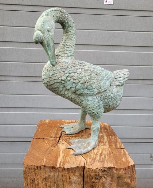 Bronze Zwaan met buigende hals standbeeld kunstwerk, Tuin en Terras, Tuinbeelden, Zo goed als nieuw, Dierenbeeld, Metaal, Verzenden
