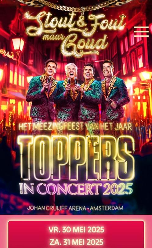 PLATINUM Veldkaarten voor de TOPPERS op zaterdag 31 mei !!, Tickets en Kaartjes, Evenementen en Festivals, Drie personen of meer