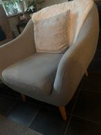 Grijze fauteuil met blank eiken poten, Huis en Inrichting, Fauteuils, Gebruikt, 75 tot 100 cm, Ophalen of Verzenden, 50 tot 75 cm