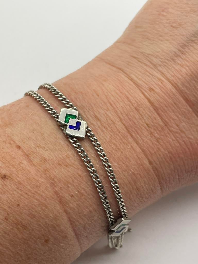 C298 Prachtige zilveren geometrische armband, Ophalen of Verzenden, X, Zilver, Zilver