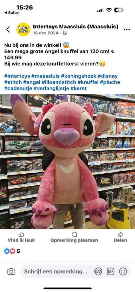 Angel van Stitch xxl knuffel, Kinderen en Baby's, Speelgoed | Knuffels en Pluche, Zo goed als nieuw, Overige typen, Ophalen