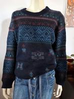 Vintage 80's/90's wollen trui met print, Blauw, Maat 42/44 (L), Ophalen of Verzenden, Vintage