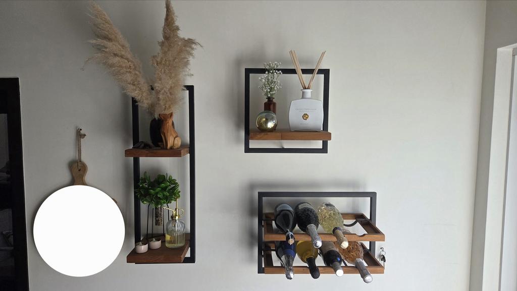 Mango houten wandrekjes, inclusief wijnrek, Ophalen, Gebruikt