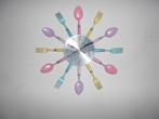 Keuken Wandklok Lepel Vork Bestek Kwarts Quartz analoog, Ophalen of Verzenden, Gebruikt, Analoog, Wandklok