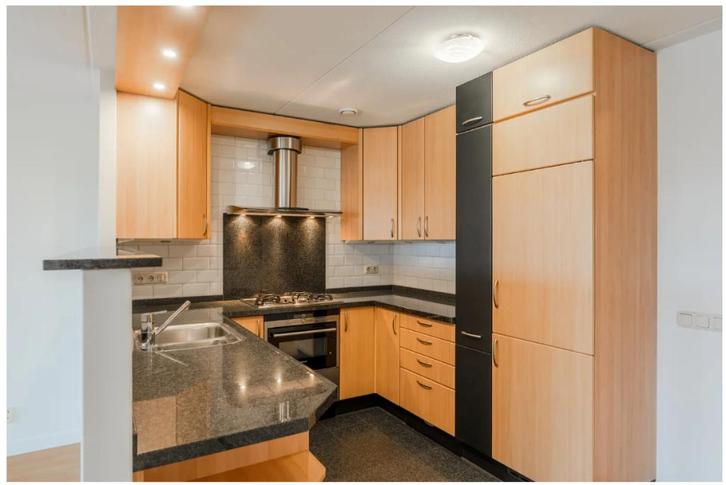 inbouwkeuken, eiken met zwart, u-vorm, Huis en Inrichting, Keuken | Complete keukens, Zo goed als nieuw, U-keuken, Overige kleuren