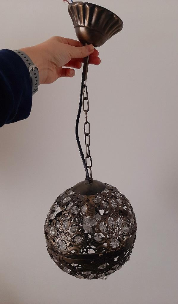 Hanglamp glazen steentjes, Ophalen of Verzenden, Gebruikt, Metaal, Minder dan 50 cm