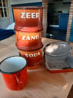 Vintage Emaille Set: Voorraadbussen, Zeepbakje & Mok, Antiek en Kunst, Antiek | Emaille, Ophalen of Verzenden