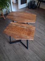 2 zwarte metalen salontafels van mangohout merk Goossens., Huis en Inrichting, Tafels | Salontafels, Ophalen, 50 tot 100 cm, Rond