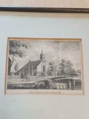 gravure 't Dorp Slooten kerk Sloterdijk Carel F. Bendorp, Antiek en Kunst, Kunst | Etsen en Gravures, Ophalen