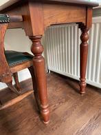 Antieke Tafel met Stoel Set Bruin Leer, Ophalen of Verzenden