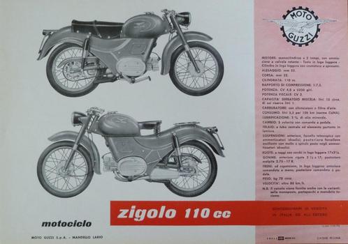 Folder MOTO GUZZI Zigolo 110CC 1959, Motoren, Handleidingen en Instructieboekjes, Moto Guzzi, Ophalen of Verzenden