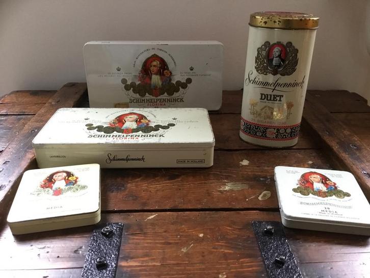 5 Schimmelpenninck sigarenblikken., Verzamelen, Blikken, Gebruikt, Overige, Overige merken, Ophalen of Verzenden