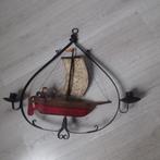Vintage wand Zeilboot met twee kaarsen houder 48 x 54, Antiek en Kunst, Ophalen of Verzenden